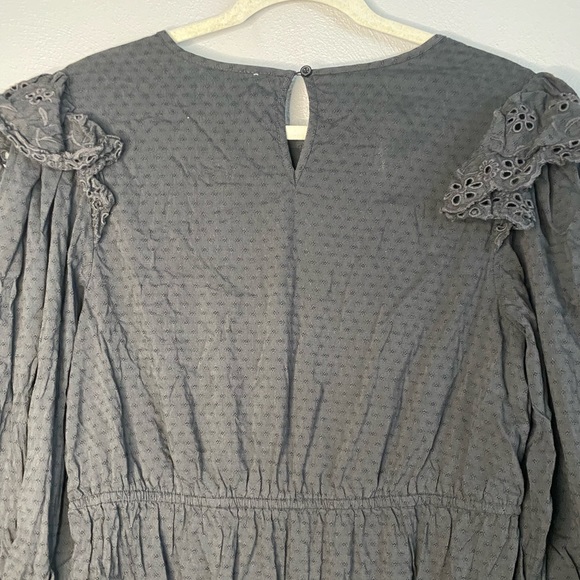 Universal Thread Dress Size Large Long Sleeve Eyelet Grey Boho Ruffle Lagenlook - Picture 8 of 10